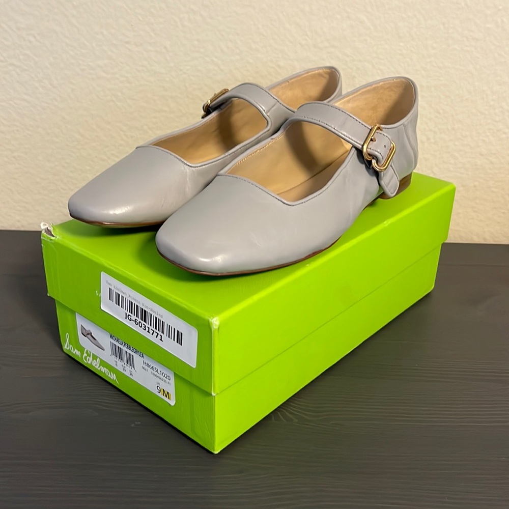Sam Edelman Michaela pebble grey leather Mary Jane flat sz 9